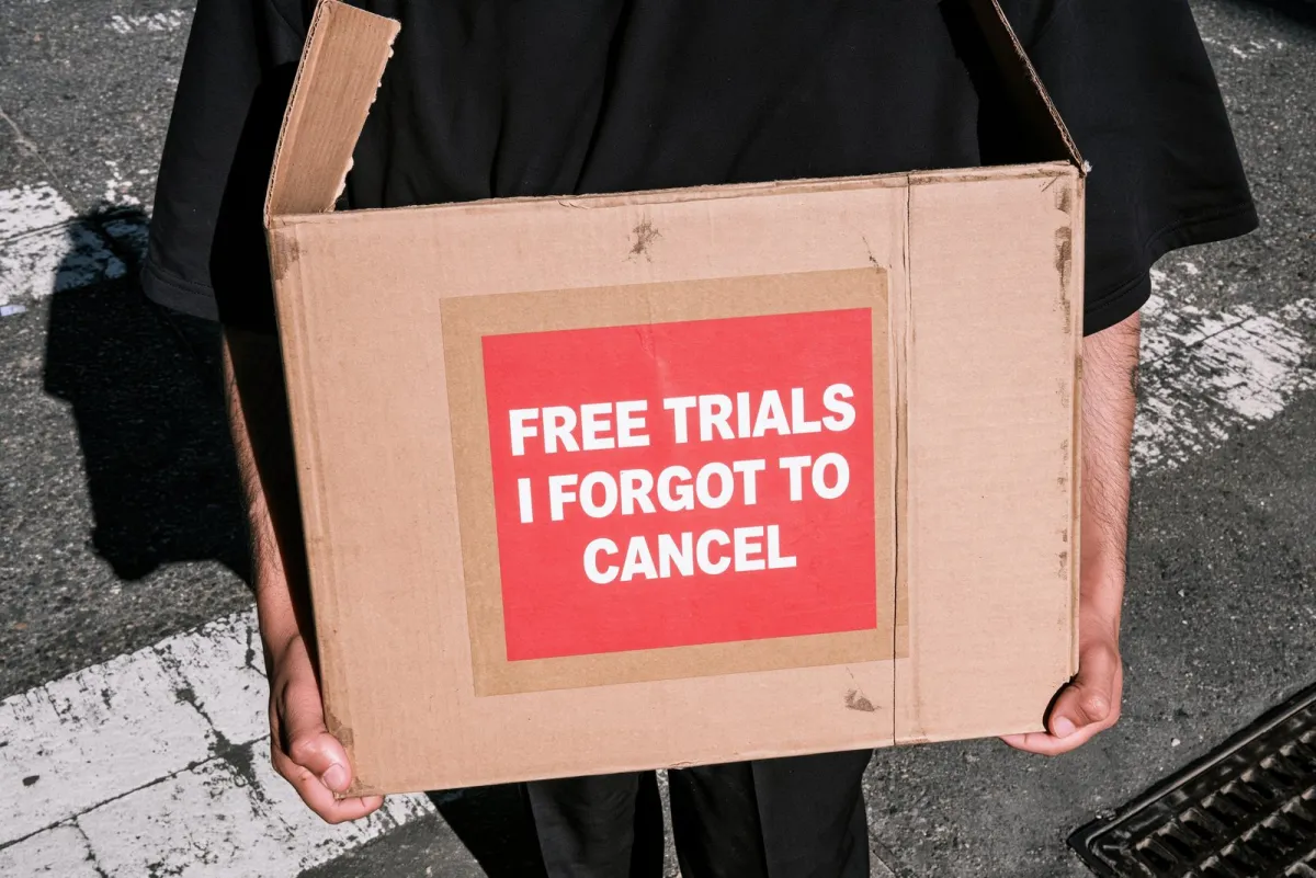 Box label: "Free trials I forgot to cancel"